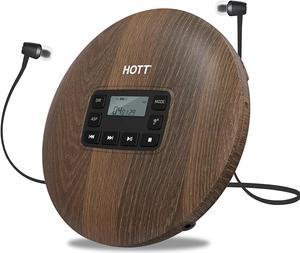 HOTT CD611 Portable CD Player for Home Travel and Car with Stereo Headphones, Anti-Shock ,Wood Grain Pattern