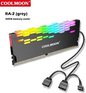 COOLMOON ARGB RAM Heatsink Cooler RGB Memory Cooling Heat Sink 5V 3 Pin 4 Pin Aluminum Alloy RA-2 Colorful Flashing Heat Spreader for Desktop PC Computer Accessories (Gray)