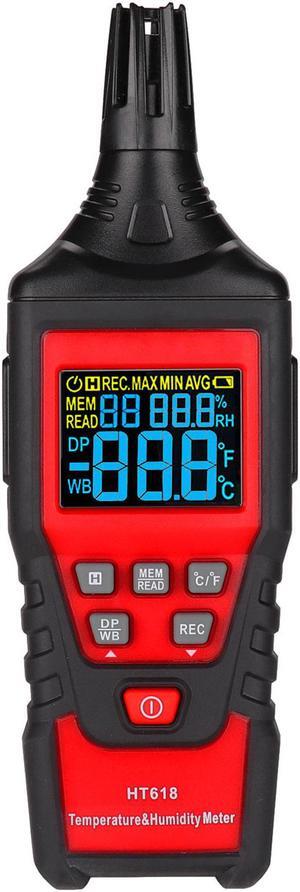 Digital Temperature Humidity Meter Professional Psychrometer Thermo-Hygrometer with Dew Point & Wet Bulb Temperature, Color LCD, Backlight, MAX/MIN/AVG/Data Hold for Industry, Agriculture, Meteorology