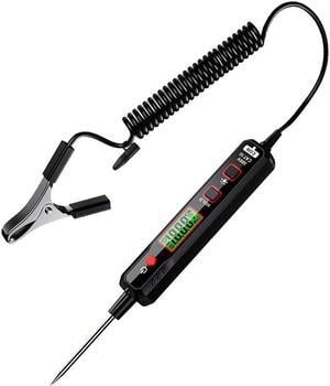 Car Voltage Detector 100V DC Voltage Tester Automotive Electric Circuit Tester Car Truck Low Voltage & Light Tester with Flashlight, Backlight, LCD Display, 190mm Extended Spring Wire