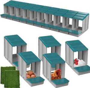 AUTENS Chicken Nesting Boxes, 10 Hole Laying Boxes,2 Nest Mat, Plastic Roll Away Chicken Nest Box, Egg Roll Out with Perch Eggs Protected Collection Area, Poultry Modular House Egg Coop Nest Perch