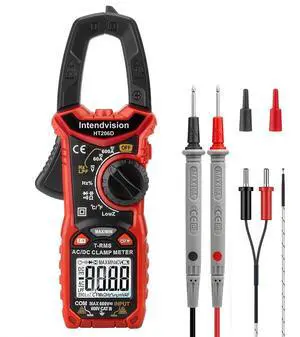 Intendvision Digital Clamp Meter T-RMS 6000 Counts, Amp Clamp Voltage Tester Auto-ranging, NCV AC DC Current Voltage Resistance Capacitance Frequency Diode Temperature Measure Tester HT206D