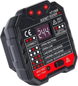 AUTENS GFCI Outlet Tester, Socket Detector 48-250V Automatic Electric Power Circuit Polarity Voltage Detector Plug In Wall Breaker Finder Leakage Test With LED Voltage Display Screen