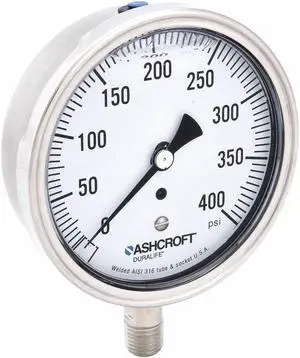 ASHCROFT 351009SWL02L400# Gauge,Pressure,0 to 400 psi,3-1/2 in.