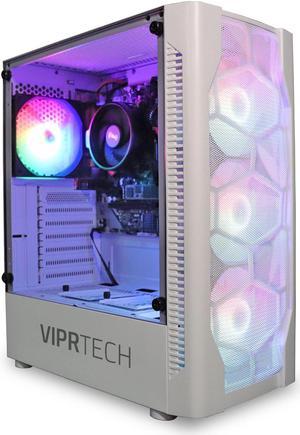 ViprTech Whiteout Gaming PC Desktop Computer - AMD Ryzen 5 5600G (12-Core @ 4.4Ghz), AMD Radeon RX Vega 7 Graphics, 16GB DDR4 RAM, 128GB M.2 SSD, 1TB HDD, WiFi, RGB, 1-Year Warranty
