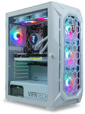 ViprTech Ghost 4.0 Liquid-Cooled PC - AMD Ryzen 7 3700X (4.4Ghz Turbo), RTX 4060 Ti 8GB, 32GB DDR4 3200, 1TB NVMe SSD, VR-Ready, Streaming, RGB, Windows 11, Gaming Desktop Computer, White