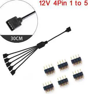 RGB 12V 4Pin Extension Cable Adapter 30cm 1 to 5 RGB Splitter Cable for MSI A SUS ASRock AURA LED