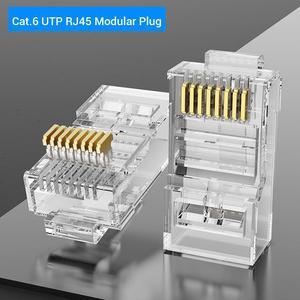 Cat6 RJ45 Connector Cat 6 UTP 8P8C Modular Ethernet Cable Head Plug Gold-plated for Network RJ 45 Crimper Connectors 50PCS