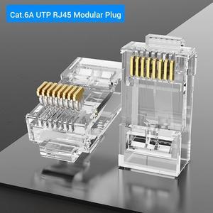 Cat6A RJ45 Connector Cat 6a UTP 8P8C Modular Ethernet Cable Head Plug Gold-plated for Network RJ 45 Crimper Connectors 10PCS