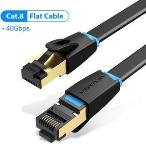 Cat8 Ethernet Cable SFTP 40Gbps Super Speed RJ45 Network Cable Gold Plated Connector for Router Modem CAT 8 Lan Cable 30AWG Flat Cable-PVC(1.64ft)