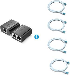 RJ45 Splitter Connector Adapter 1 to 2 Ways Ethernet Splitter Coupler Contact Modular Plug Connect Laptop With 4PCS Cat5e Ethernet Cable 3.28ft