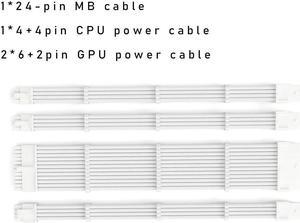 Mod Sleeved Cable, All White Power Supply Cable Extension Kit, 24PIN ATX, 4+4 PIN EPS, Dual 6+2 PIN PCIE(11.81")