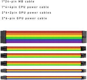 Mod Sleeved Cable, Multi-Color Power Supply Cable Extension Kit, 24PIN ATX, 4+4 PIN EPS, Dual 6+2 PIN PCIE, Dual 6 PIN PCIE(11.81")