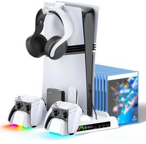 For PS5 Cooling Station with LED Dual Controller Charging Station for PlayStation 5 with 3 Level Cooling Fan