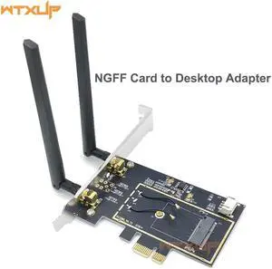 NGFF M2 Wireless Card to PCI E pcie Desktop Bluetooth Converter Adapter with 2 AC Antenna for Intel AX200 9260AC 8265NGW