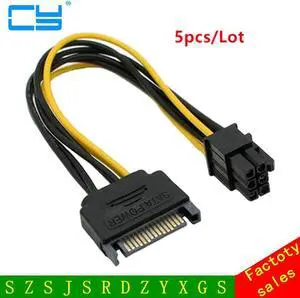 5pcs/lot DIY 20cm 15Pin SATA TO PCI-E 6Pin Adapter Power Supply Cable CORD 18AWG Wire For PCIe Graphics Video Display Card PC