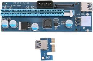 60CM PCI Express PCI-E 1X to 16X Riser Card Extender PCIE Adapter + USB 3.0 Cable & 15Pin SATA to 4Pin IDE Power Cord
