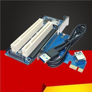 PCI-Express X1 to Dual PCI Slots Riser Extend Adapter Card PCI Add On Cards with USB 3.0 Cable for Serial SATA Sound Video Card