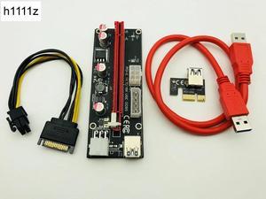 add on card VER009S PCI Express PCIE PCI-E Riser Card 009s Molex 6Pin to SATA Power Supply USB 3.0 Cable 1X 16X Extender Adapter LED Mining