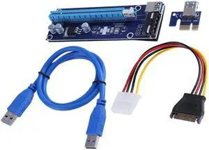 PCI-E 1x To 16x Extender Adapter 4PIN Port Riser Card With 60cm USB3.0 & SATA 15pin-4pin Power Cable For BTC Miner LTC