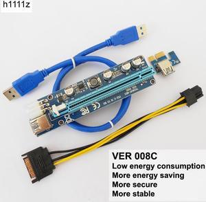 Upgrade Edition VER008C Riser PCI-E 1x to 16x Riser Card LED USB 3.0 PCI-E 6pin Power for BTC Asic Bitcoin Miner Antminer Mining