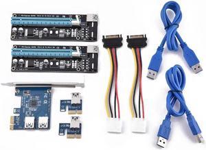 PCI-E to Dual Port PCI-E Extension Card PCI Express Riser Adapter USB3.0 for Mining