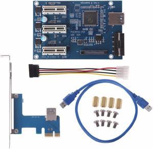 PCI-e PCI E Express 1X to 3 Port 1X Switch Multiplier HUB Riser Card +USB Cable