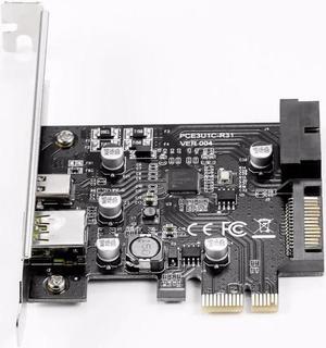 PCI-E Card 1x Express to USB3.1 Type C Dual Port Fast Charge Expansion Card Adapter for PC Computer