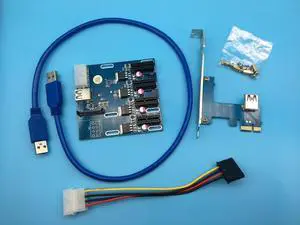 PCIe 1 to 4 PCI Express 1X Slots Riser Card Mini ITX to External 4 PCI-e Slot x1 Port Multiplier for Bitcon BTC Miner Mining