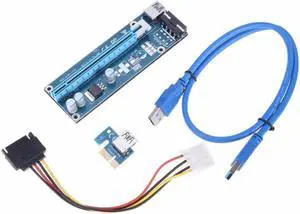 1x To 16x PCI-E PCI Express Extender Riser Card With 60cm USB3.0 & SATA 15pin-4pin IDE Power Cable For BTC Mining Machine