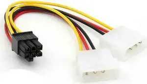 ATX IDE Molex Power Dual 4 To 6-Pin PCI Express PCIe Video Card Adapter Cable 18CM