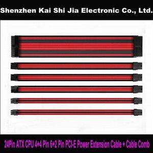 30CM Multi-colors Single Sleeved ATX 24Pin CPU 8Pin / EPS 4+4 Pin PCI-E 8Pin GPU 6+2 Pin Power Extension Cable with Cable Comb
