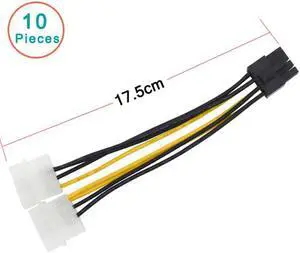 10pcs/lot2 x Molex 4pin to 8Pin PCI Express Video Card Pci-e ATX PSU Power Converter Cable - Molex to Pcie 8pin Adapter