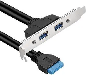 2 Ports USB 3.0 Female Back Panel To Motherboard 20pin Header Connector Cable Adapter With PCI Slot Plate Bracket 50cm