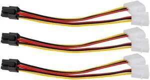 3pcs Molex 4pin ide to 6-Pin PCI Express Video Card Pci-e ATX PSU Power Converter Cable dual Molex to Pcie 6pin Adapter