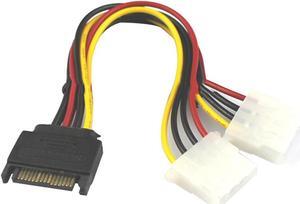 15 Pin SATA Male to 2 Female 20cm 4 Pin Molex Female IDE HDD Power Hard Drive Cable