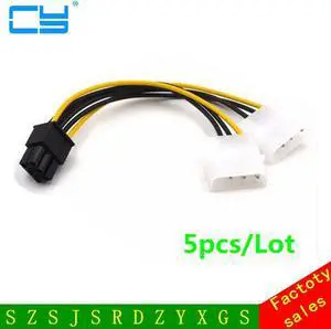 5pcs 6 inch 2 x Molex 4 pin to 6-Pin PCI Express Video Card Pci-e ATX PSU Power Converter Cable - Molex to Pcie 6 pin Adapter