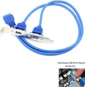 50cm Computer PCI Bracket Extender 20Pin To USB 3.0 Double Headed Chassis Adapter Blue Cable Back Baffle Connector Easy Install
