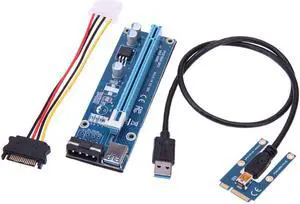 The Fifth Generation of PCIE 1X to 16X Extender Riser Card w/ Power Supply USB Cable for graphics for Bitcoin Miner