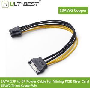 20CM SATA Mining Riser Power Cable Serial ATA 15pin to 6 Pin PCI-E PCIE Express Graphics Converter Adapter Cables