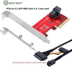 PCIe to U.2 SFF-8643 Gen 3 /4 -lane Card for 2.5" Nvme SSD with Mini-sas (SFF-8643) to U.2 (SFF-8639) Cable for Mining