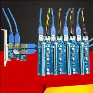 1 to 4 PCIe PCI-E Riser Card PCI Express 1x to 16x USB 3.0 Data Cable SATA to 6Pin Power Supply for BTC Miner Machine Mining