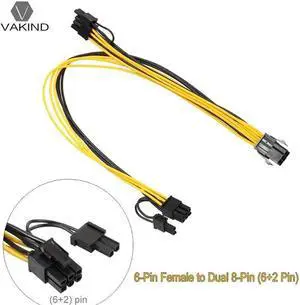 PCI-E PCIe PCI Express 6Pin Female to Dual Double 2 Port 8Pin ( 6+2Pin ) Male Adapter Video Card Power Cable Cord 18AWG Wire