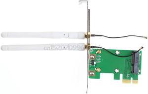 Wireless Wifi Network Card Mini PCI-E To PCI-E 1X Desktop Adapter + 2 Antennas