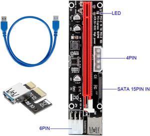 PCI-E Express 1X To 16X Extender Riser Mining Card Adapter USB 3.0 LED SATA 6 Pin Power Cable For Mining
