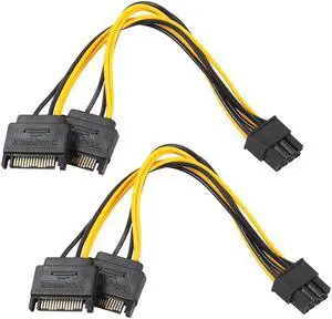 2PCS NEW Dual SATA 15pin to 8pin(6+2)  Video Card Powr Adapter Cable 20cm PCI-E SATA Power Supply Cable 15- pin to 8 pin cable