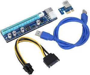USB 3.0 PCI-E PCI Express Extension Cable 1X to 16X Extender Riser Mining Graphics Card Adapter with SATA 15Pin-6Pin Power Cable