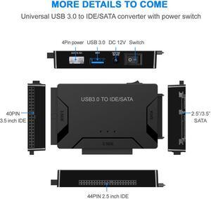 Stanstar USB 3.0 to IDE/SATA Converter Adapter with Power Switch for 2.5"/3.5" SATA/IDE/SSD Hard Drive Disks, Support 2TB, Include 12V 2APower Adapter & USB 3.0 Cable