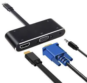 STANSTAR USB C to HDMI VGA Audio Adapter, USB 3.1 Type C to HDMI 4K VGA 1080P Dual Screen Display Converter Support MacBook Pro/Samsung Galaxy S9/S8/Note 8/Dell XPS/Lumia 950/Nintendo Switch