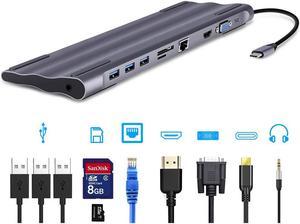 STANSTAR Type-C Hub 10-in-1 Notebook USB3.0HUB Converter HDMI/VGA with Screen Output Multi-Function Docking Station SD/TF Card Reader